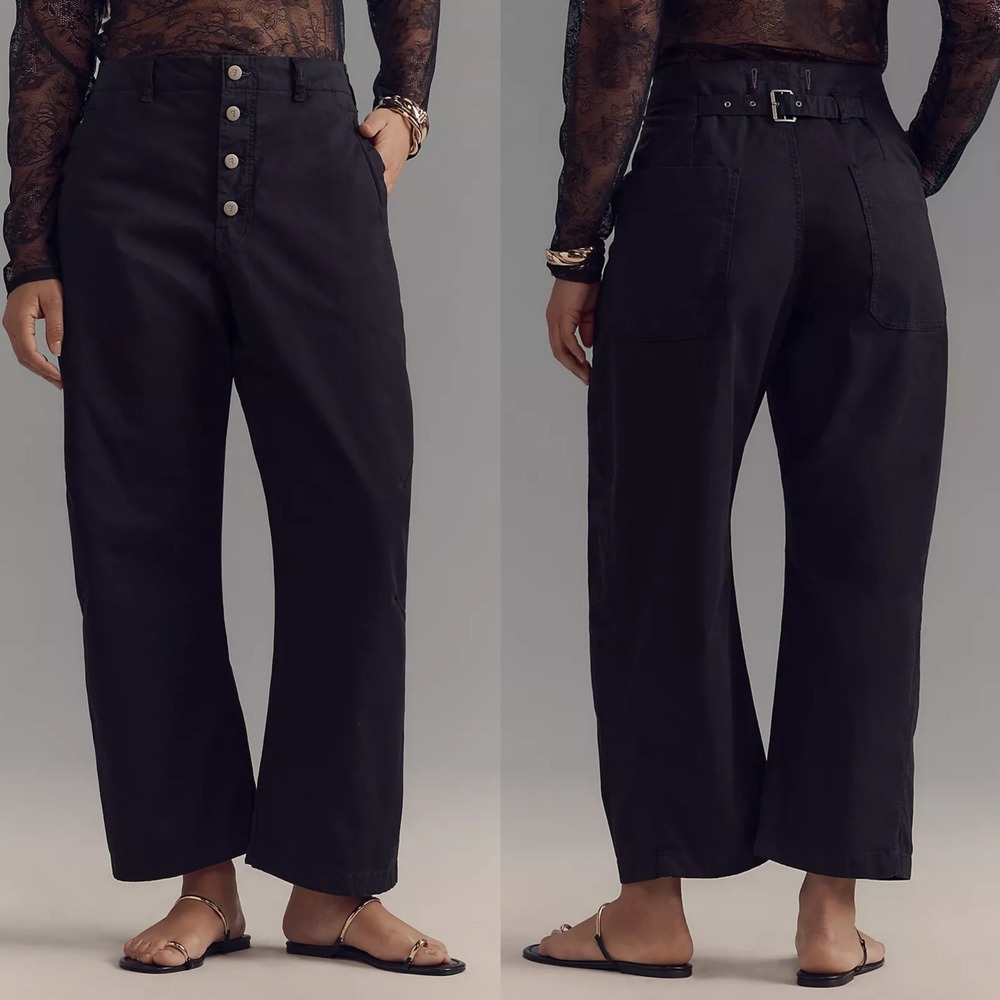 Pilcro by Anthropologie Mid-Rise Arin Button Fly Barrel Pants Linen Blend